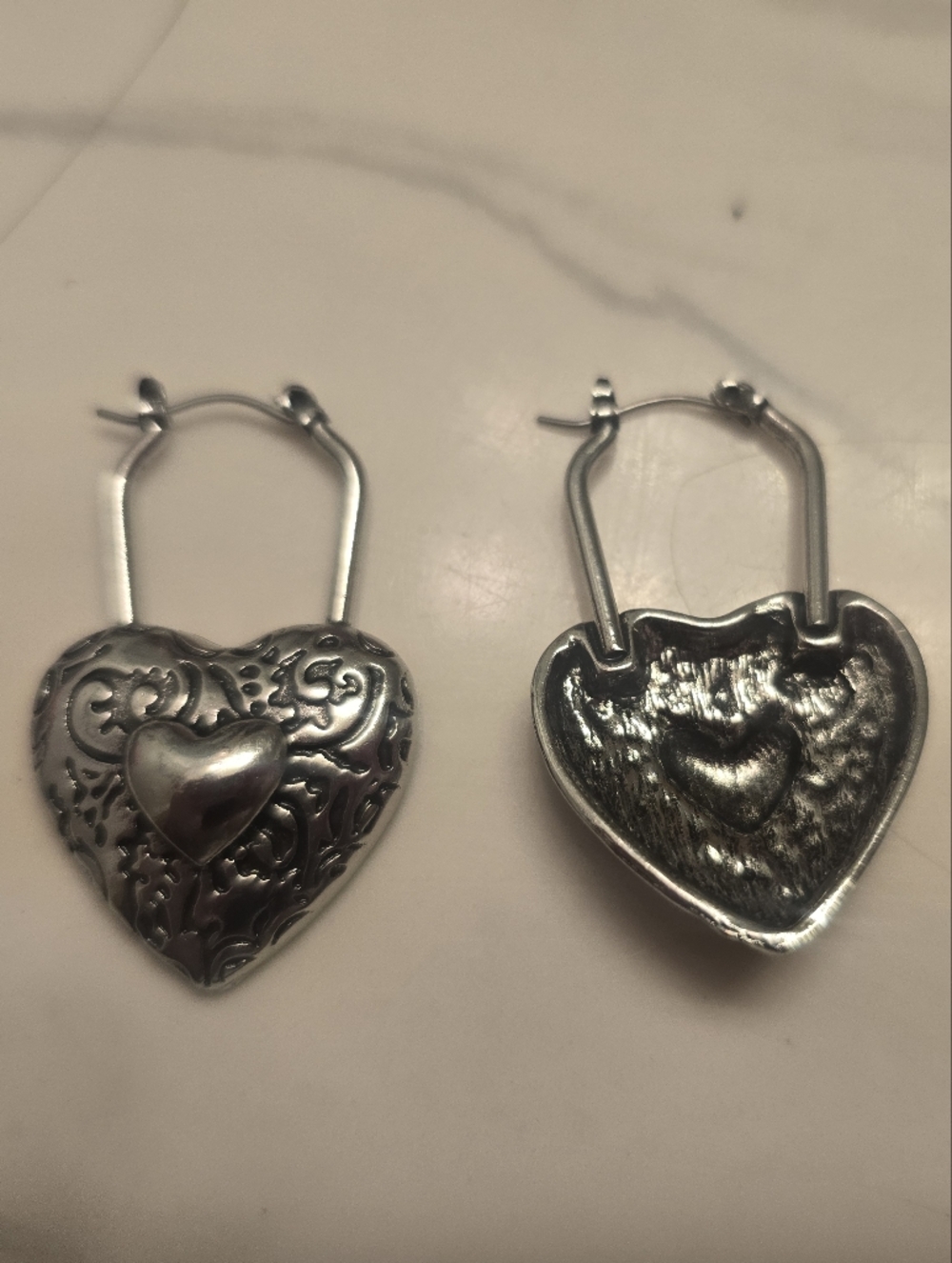 Heart Locket Drop Earrings - Silver Tone - Picture 3 of 5